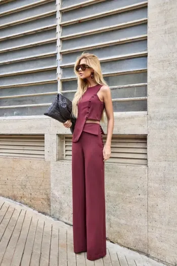 CONJUNTO ANNA ALFAIATARIA DETALHE BOTÃO - MARSALA