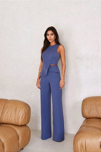 CONJUNTO ANNA ALFAIATARIA DETALHE BOTÃO - AZUL SONY