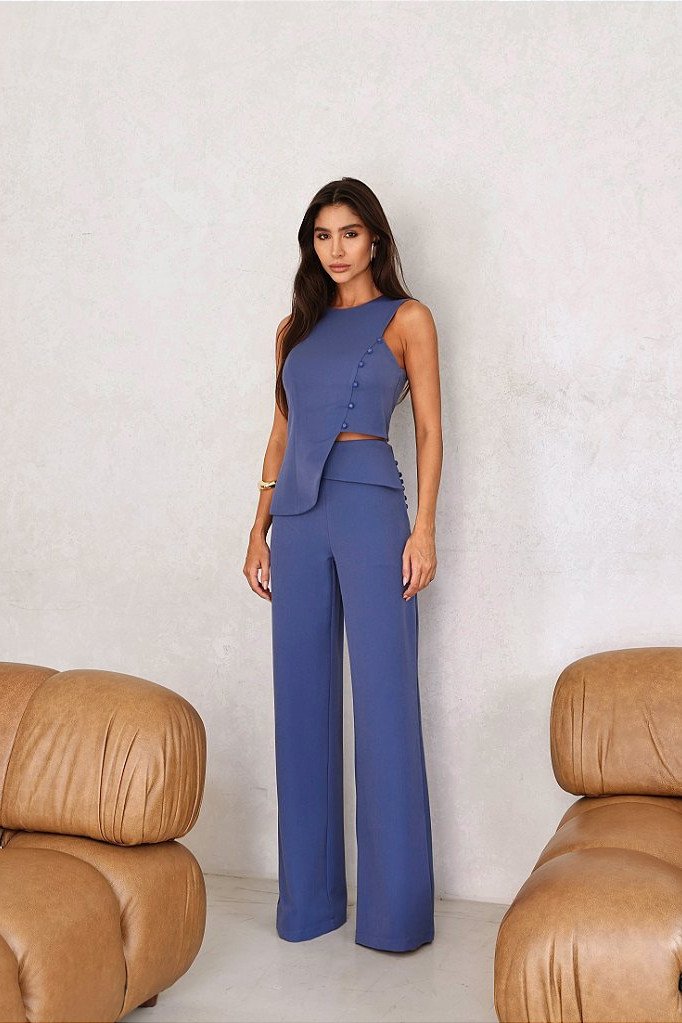 CONJUNTO ANNA ALFAIATARIA DETALHE BOTÃO - AZUL SONY