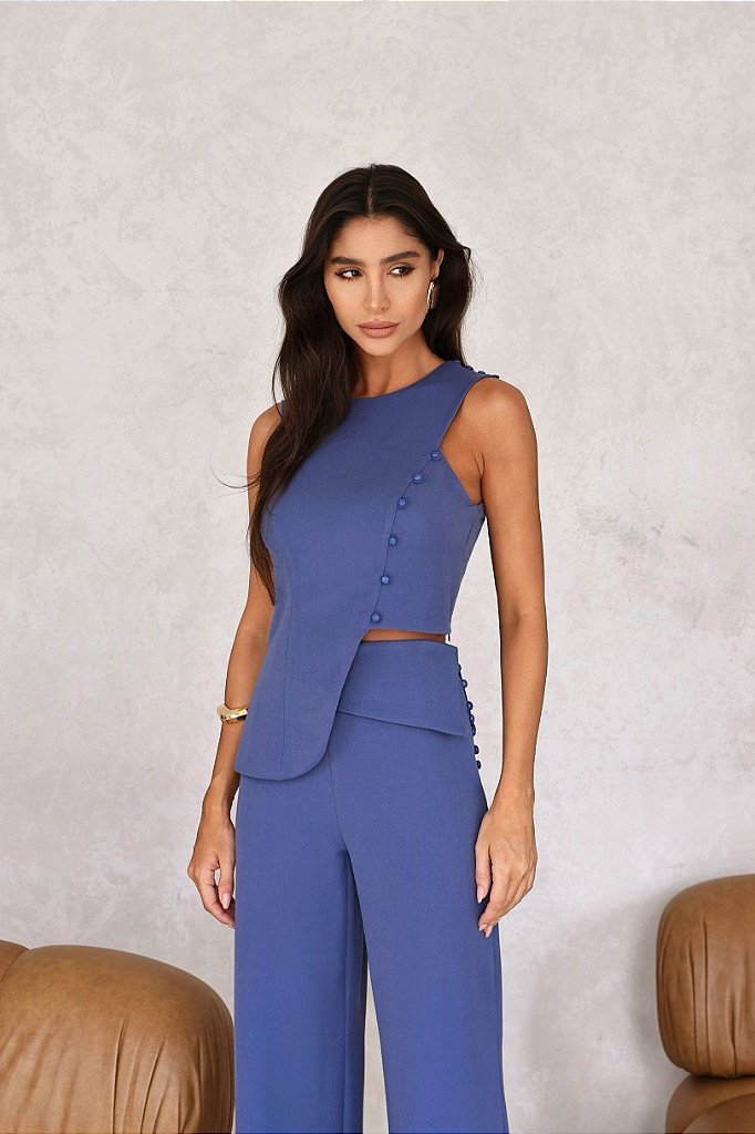 CONJUNTO ANNA ALFAIATARIA DETALHE BOTÃO - AZUL SONY