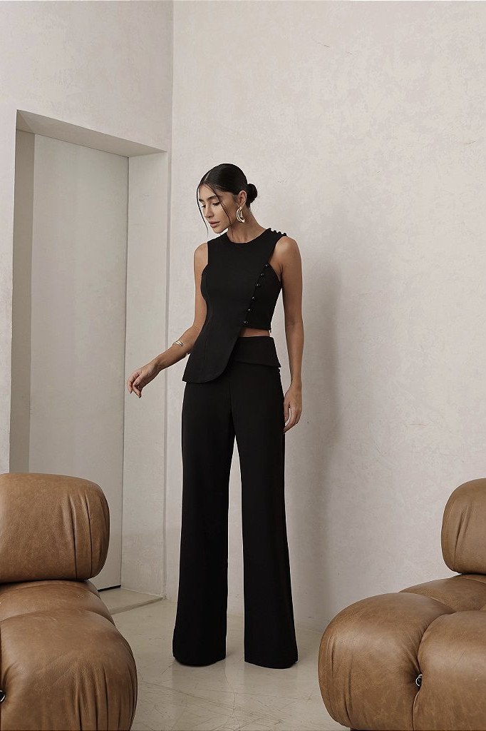 CONJUNTO ANNA ALFAIATARIA DETALHE BOTÃO - PRETO