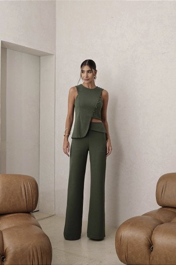 CONJUNTO ANNA ALFAIATARIA DETALHE BOTÃO - VERDE MILITAR