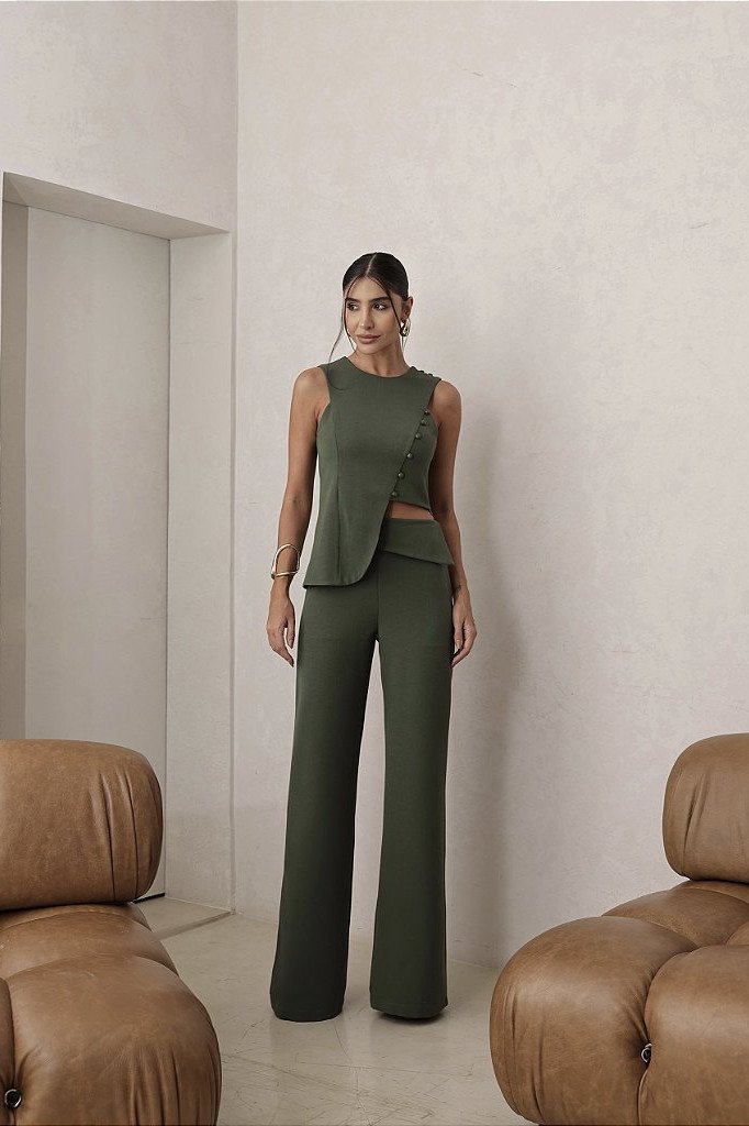 CONJUNTO ANNA ALFAIATARIA DETALHE BOTÃO - VERDE MILITAR