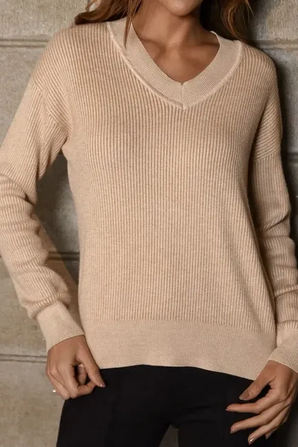 BLUSA FLUFFY DECOTE V - BEGE