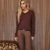 BLUSA FLUFFY DECOTE V - CHOCOLATE