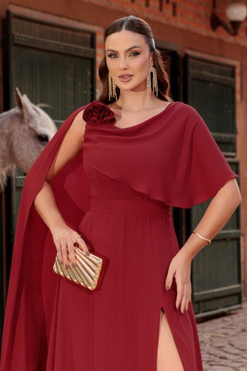 VESTIDO DE FESTA LONGO GARDEN DETALHE CAPA - MARSALA