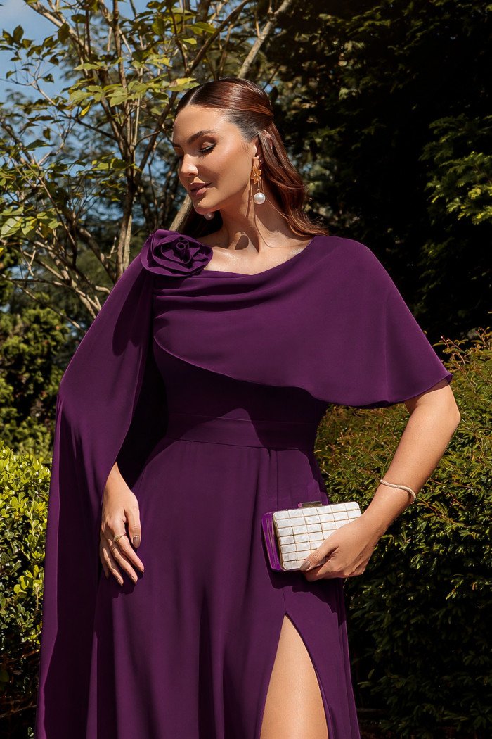 VESTIDO DE FESTA LONGO GARDEN DETALHE CAPA - ROXO