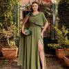 VESTIDO DE FESTA LONGO GARDEN DETALHE CAPA - VERDE OLIVA