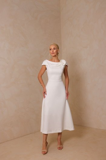 VESTIDO HILDA MIDI DETALHE FLOR - OFF WHITE