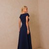 VESTIDO HILDA MIDI DETALHE FLOR - AZUL MARINHO