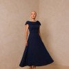 VESTIDO HILDA MIDI DETALHE FLOR - AZUL MARINHO
