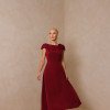 VESTIDO HILDA MIDI DETALHE FLOR - VINHO