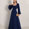 VESTIDO DE FESTA OLIMPIA MANGA LONGA - AZUL MARINHO