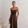 VESTIDO DE FESTA CINTIA T.Q.C LONGO FENDA - MARROM