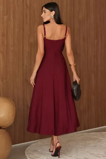 VESTIDO CAROL DECOTE V COM ALÇAS - VINHO