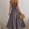 VESTIDO CAROL DECOTE V COM ALÇAS - CINZA