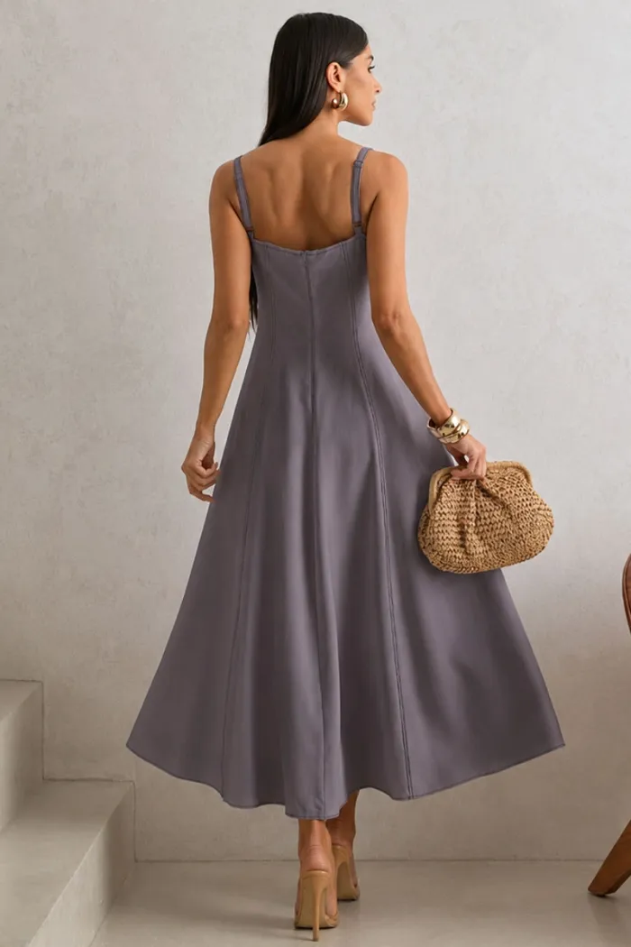 VESTIDO CAROL DECOTE V COM ALÇAS - CINZA
