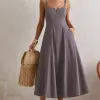 VESTIDO CAROL DECOTE V COM ALÇAS - CINZA