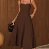 VESTIDO CAROL DECOTE V COM ALÇAS - MARROM
