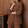 CONJUNTO NOVA YORK BLAZER E CALÇA CÓS LISTRADO - CHOCOLATE