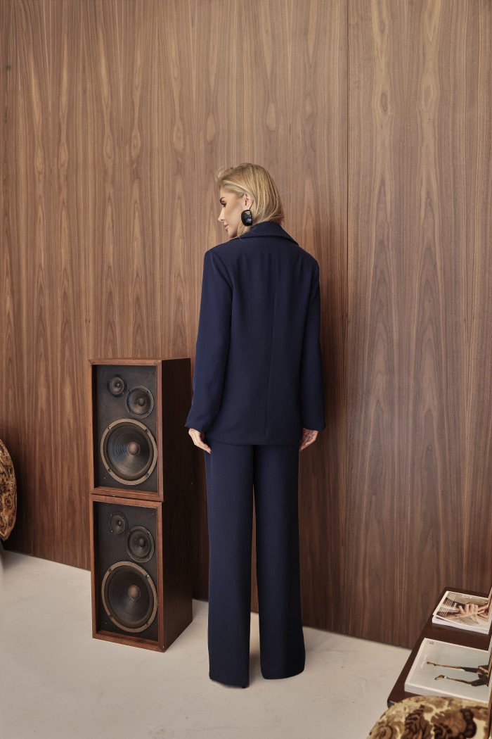 CONJUNTO NOVA YORK BLAZER E CALÇA CÓS LISTRADO - AZUL MARINHO