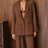 CONJUNTO NOVA YORK BLAZER E CALÇA CÓS LISTRADO - CHOCOLATE