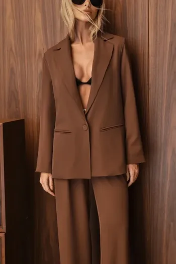 CONJUNTO NOVA YORK BLAZER E CALÇA CÓS LISTRADO - CHOCOLATE