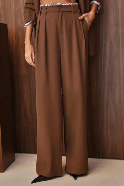 CONJUNTO NOVA YORK BLAZER E CALÇA CÓS LISTRADO - CHOCOLATE