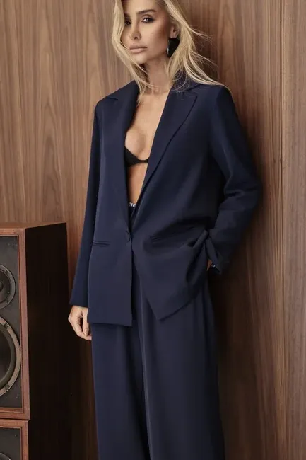 CONJUNTO NOVA YORK BLAZER E CALÇA CÓS LISTRADO - AZUL MARINHO