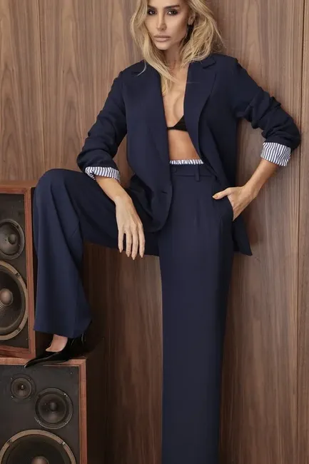 CONJUNTO NOVA YORK BLAZER E CALÇA CÓS LISTRADO - AZUL MARINHO