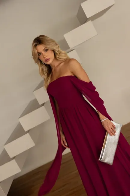 VESTIDO DE FESTA GRÉCIA T.Q.C CAUDA - FÚCSIA