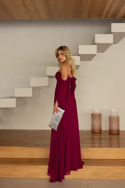 VESTIDO DE FESTA GRÉCIA T.Q.C CAUDA - FÚCSIA