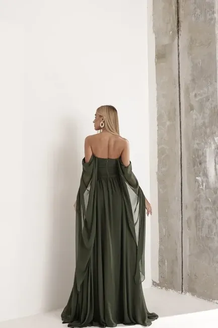 VESTIDO DE FESTA GRÉCIA T.Q.C CAUDA - VERDE MILITAR
