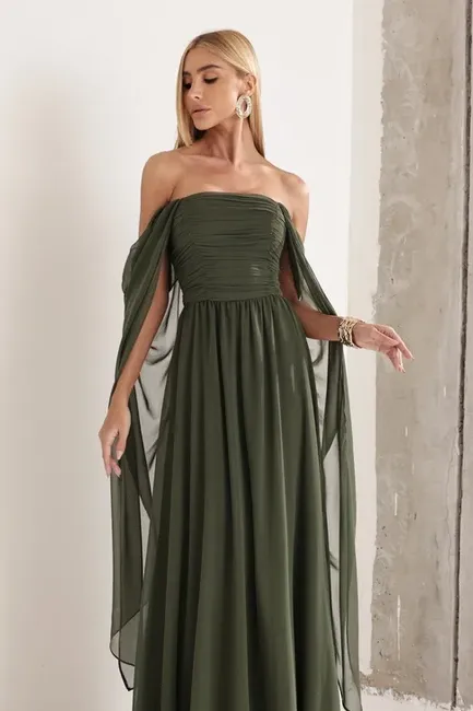 VESTIDO DE FESTA GRÉCIA T.Q.C CAUDA - VERDE MILITAR