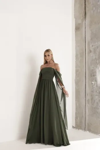 VESTIDO DE FESTA GRÉCIA T.Q.C CAUDA - VERDE MILITAR