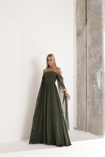 VESTIDO DE FESTA GRÉCIA T.Q.C CAUDA - VERDE MILITAR