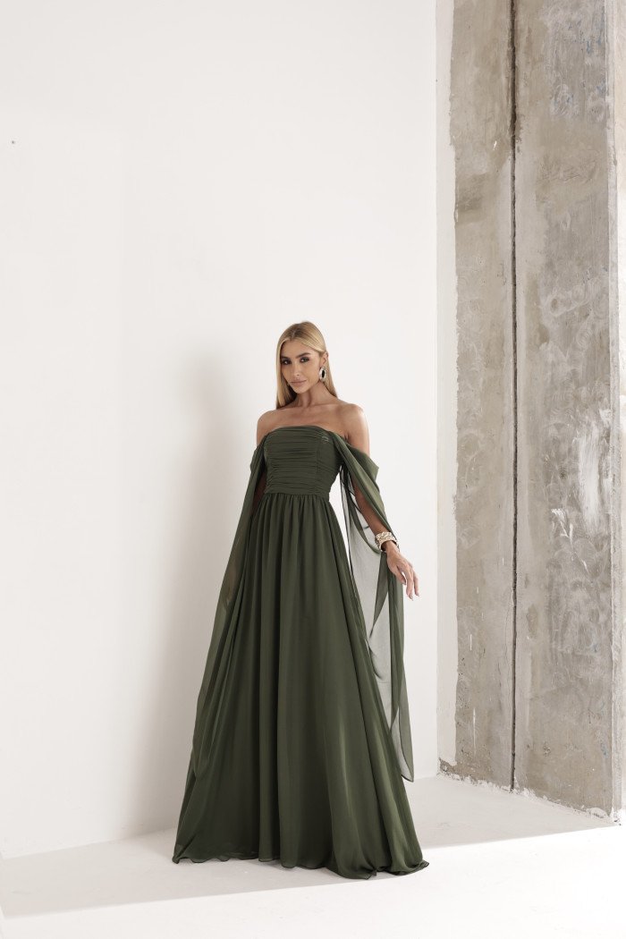 VESTIDO DE FESTA GRÉCIA T.Q.C CAUDA - VERDE MILITAR