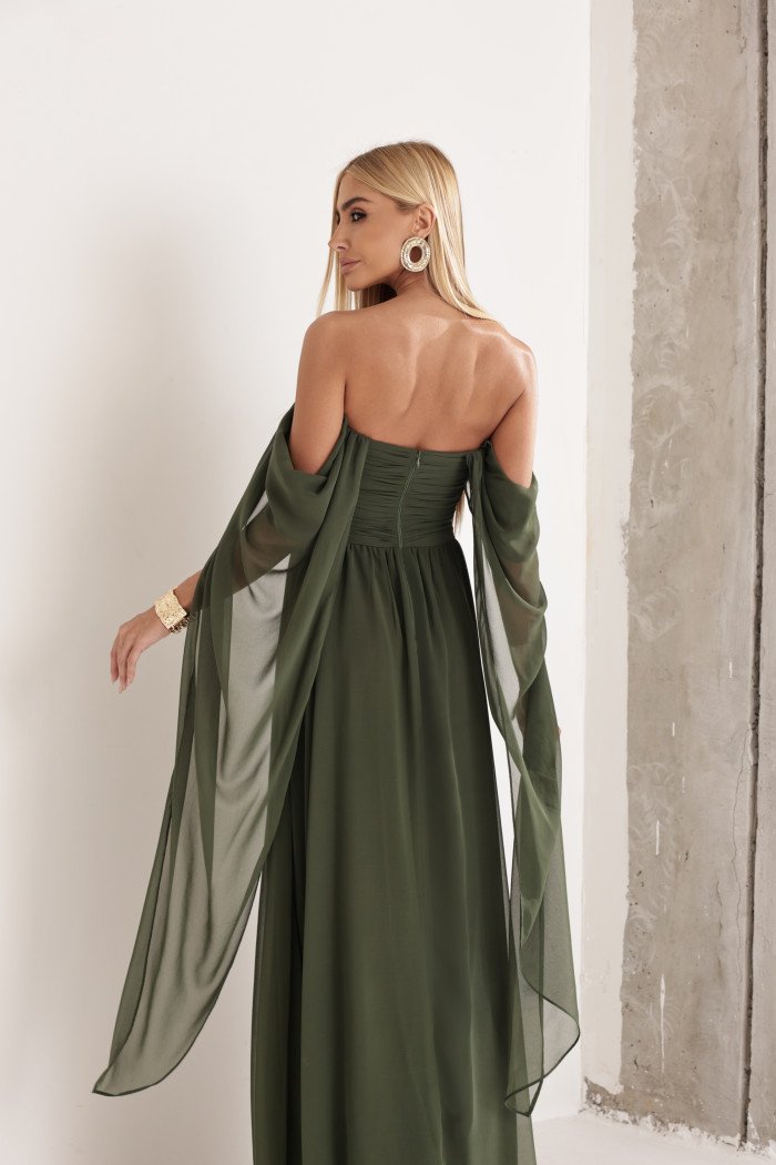 VESTIDO DE FESTA GRÉCIA T.Q.C CAUDA - VERDE MILITAR