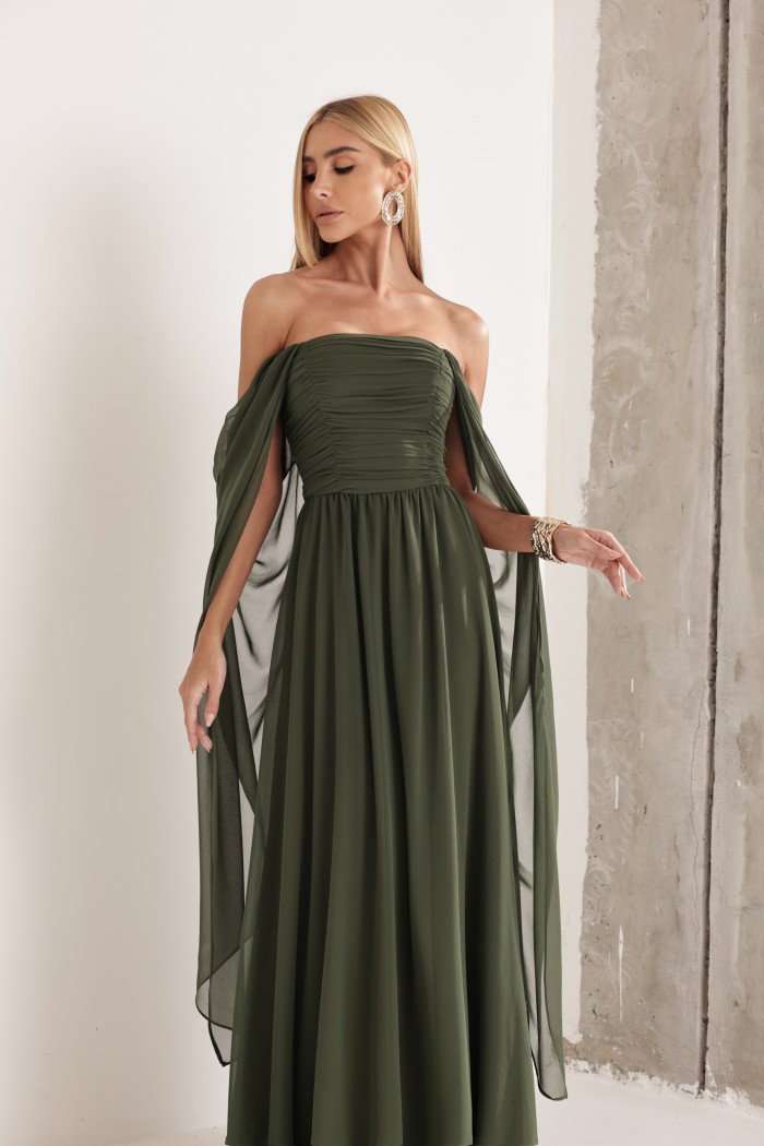 VESTIDO DE FESTA GRÉCIA T.Q.C CAUDA - VERDE MILITAR