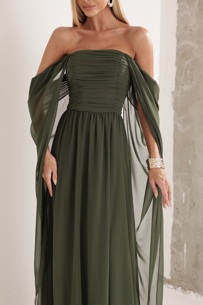 VESTIDO DE FESTA GRÉCIA T.Q.C CAUDA - VERDE MILITAR