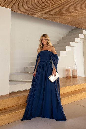 VESTIDO DE FESTA GRÉCIA T.Q.C CAUDA - AZUL BALTICO