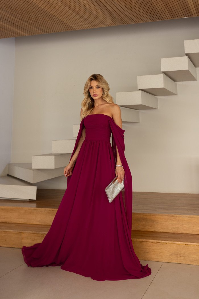 VESTIDO DE FESTA GRÉCIA T.Q.C CAUDA - FÚCSIA