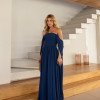 VESTIDO DE FESTA GRÉCIA T.Q.C CAUDA - AZUL BALTICO