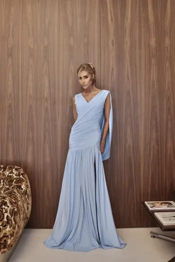 VESTIDO LAILA LONGO CAUDA COSTAS - AZUL SERENITY