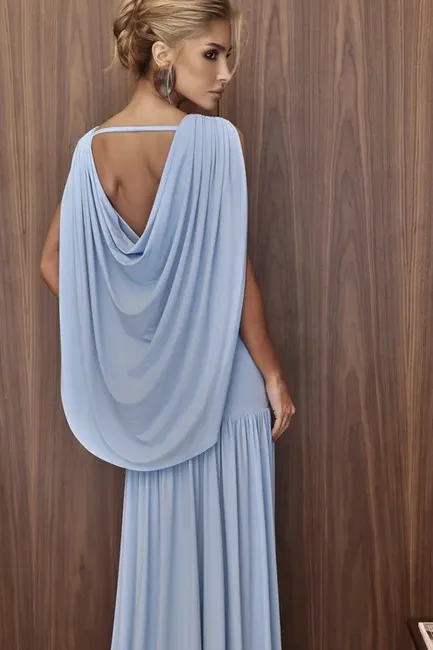 VESTIDO LAILA LONGO CAUDA COSTAS - AZUL SERENITY