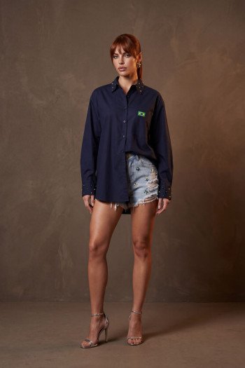 CAMISA VANESSA BORDADA COPA COLEÇÃO BRASIL CORE - AZUL MARINHO