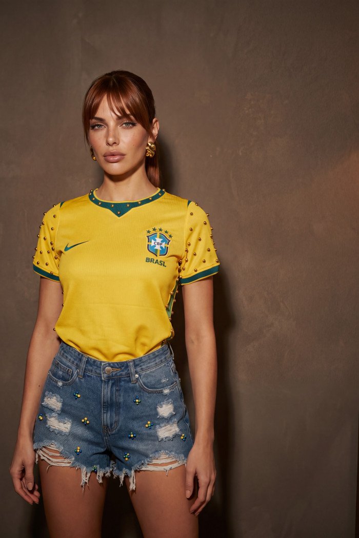 CAMISA BRASIL BORDADA GOLD COPA COLEÇÃO BRASILCORE - AMARELO