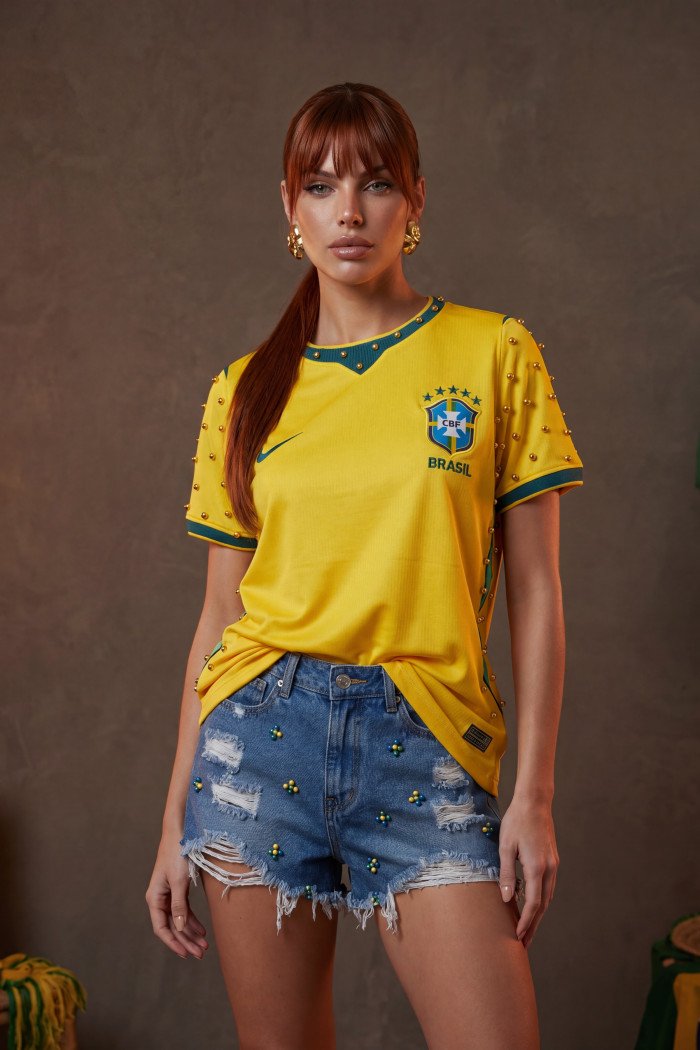 SHORT JEANS SABRINA BORDADO COPA COLEÇÃO BRASILCORE