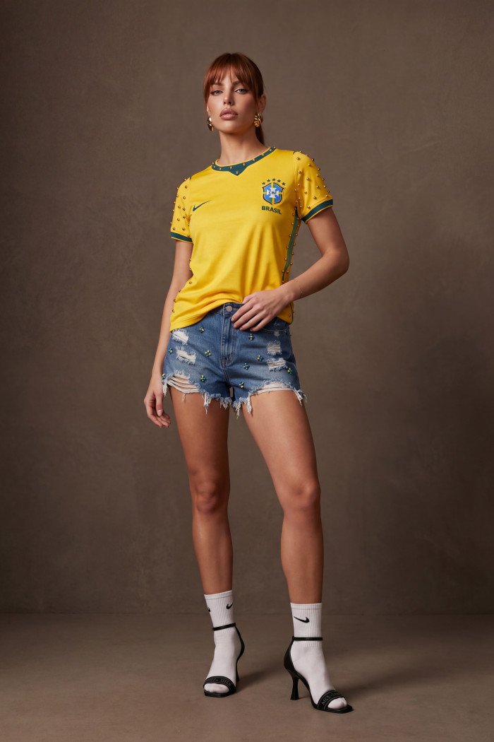 CAMISA BRASIL BORDADA GOLD COPA COLEÇÃO BRASILCORE - AMARELO