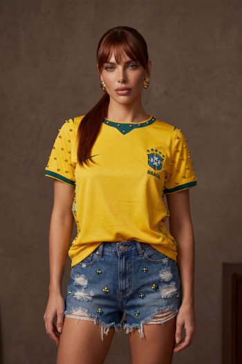 SHORT JEANS SABRINA BORDADO COPA COLEÇÃO BRASILCORE